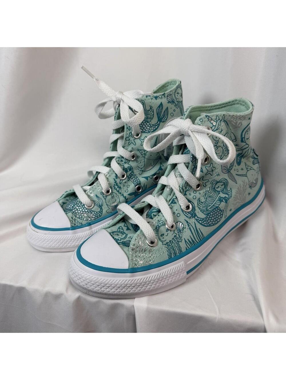 Girls Converse Chuck Taylor All Star Mermaid Sneakers Size 1 High Tops Kids Teal